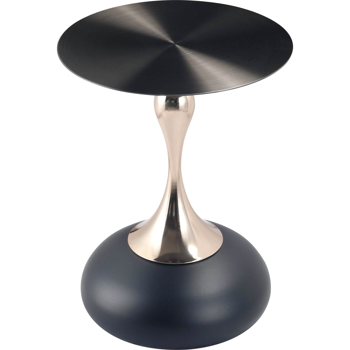 Savoy Wide Side Table with Stainless Steel Top Round Accent Table and Elegant Pedestal Base Black Matte Black Side Table LeisureMod