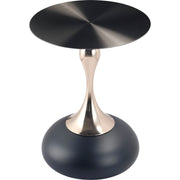 Savoy Wide Side Table with Stainless Steel Top Round Accent Table and Elegant Pedestal Base Black Matte Black Side Table LeisureMod