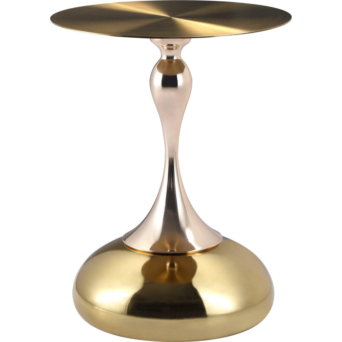 Savoy Wide Side Table with Stainless Steel Top Round Accent Table and Elegant Pedestal Base Gold Shiny Gold Side Table LeisureMod