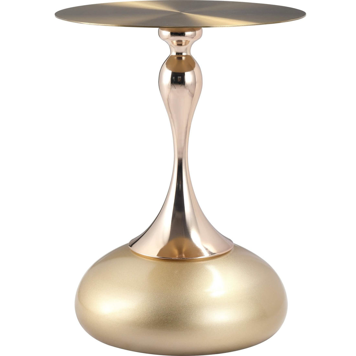 Savoy Wide Side Table with Stainless Steel Top Round Accent Table and Elegant Pedestal Base Gold Matte Gold Side Table LeisureMod