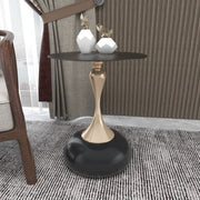 Savoy Wide Side Table with Stainless Steel Top Round Accent Table and Elegant Pedestal Base Black Shiny Black Side Table LeisureMod