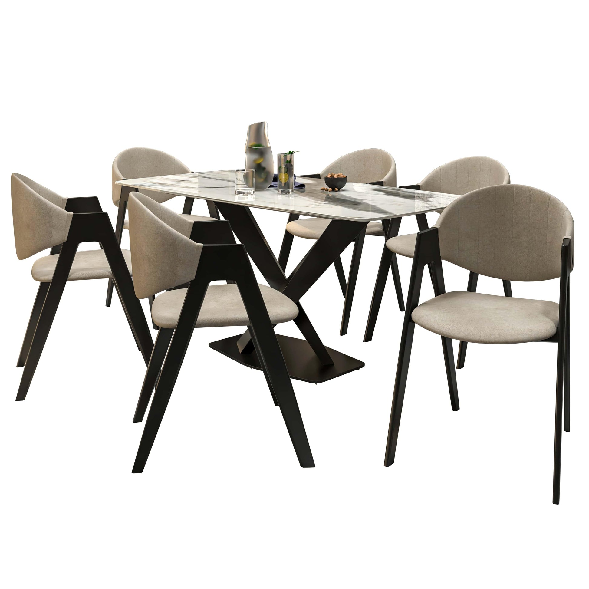 Voren 7-Piece Dining Set with Rectangular Sintered Stone Dining Table and 6 Upholstered Dining Chairs - Elax Furniture