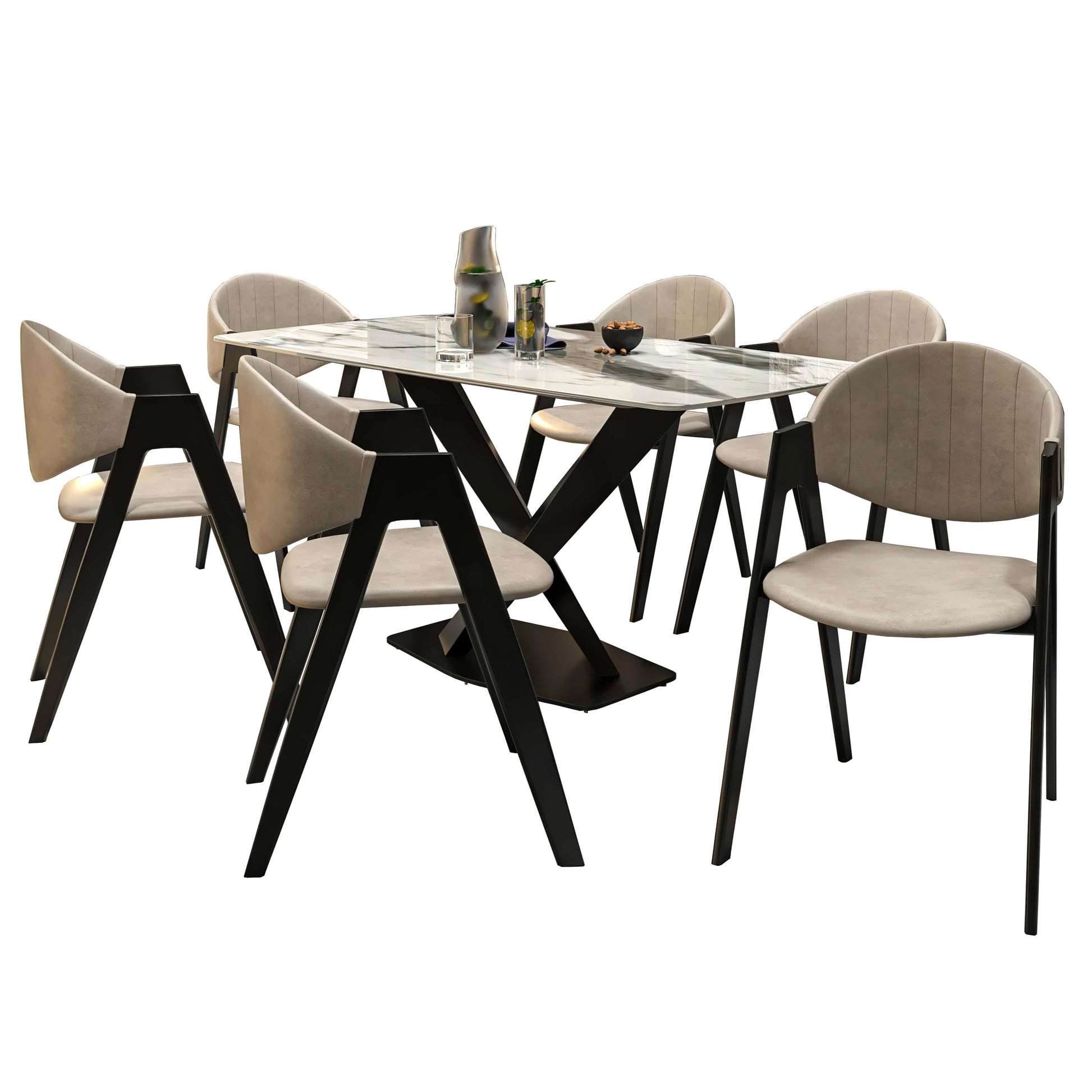 Voren 7-Piece Dining Set with Rectangular Sintered Stone Dining Table and 6 Upholstered Dining Chairs - Elax Furniture