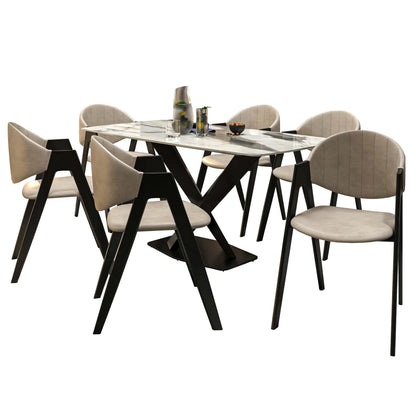 Voren 7-Piece Dining Set with Rectangular Sintered Stone Dining Table and 6 Upholstered Dining Chairs - Elax Furniture