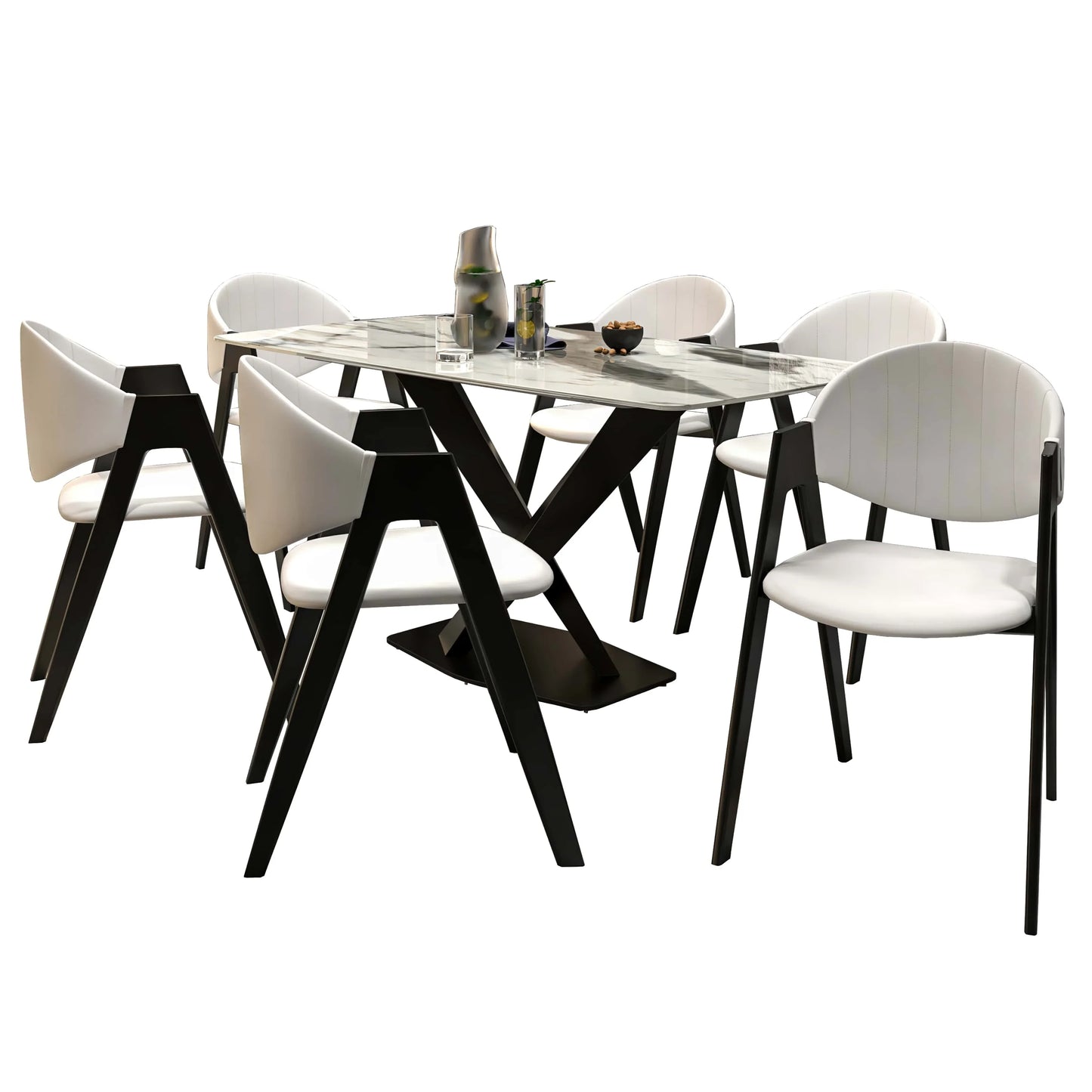 Voren 7-Piece Dining Set with Rectangular Sintered Stone Dining Table and 6 Upholstered Dining Chairs - Elax Furniture
