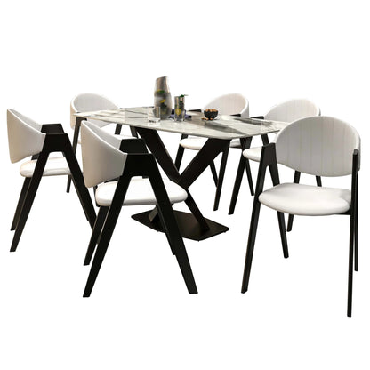 Voren 7-Piece Dining Set with Rectangular Sintered Stone Dining Table and 6 Upholstered Dining Chairs - Elax Furniture