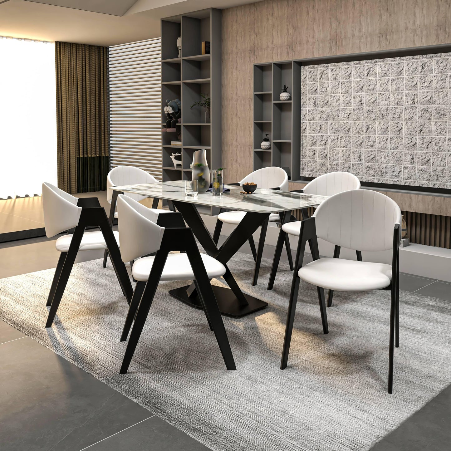 Voren 7-Piece Dining Set with Rectangular Sintered Stone Dining Table and 6 Upholstered Dining Chairs - Elax Furniture