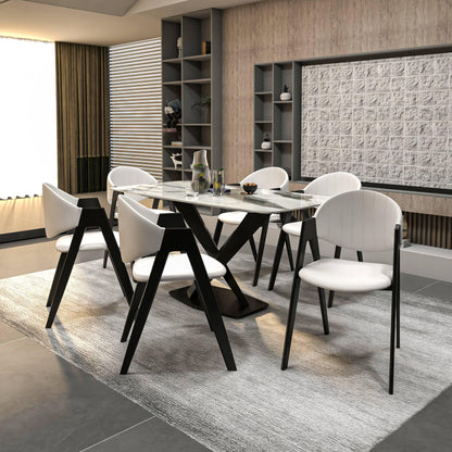 Voren 7-Piece Dining Set with Rectangular Sintered Stone Dining Table and 6 Upholstered Dining Chairs - Elax Furniture