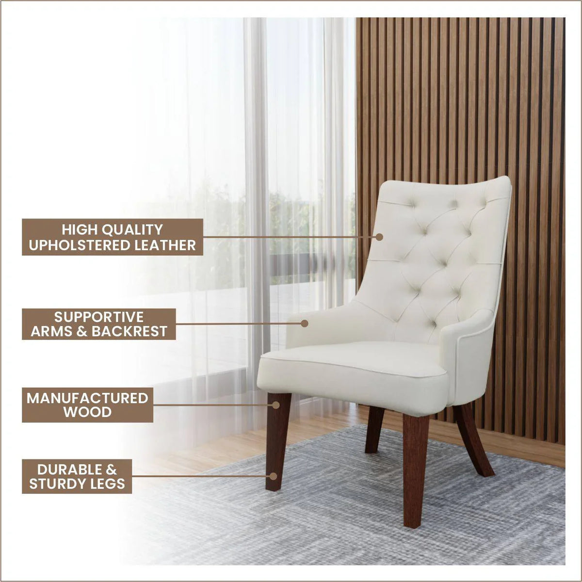 Spruce Dining Chair in Leather/Velvet with Diamond-Tufted Design and Rubberwood Legs - Elax Furniture