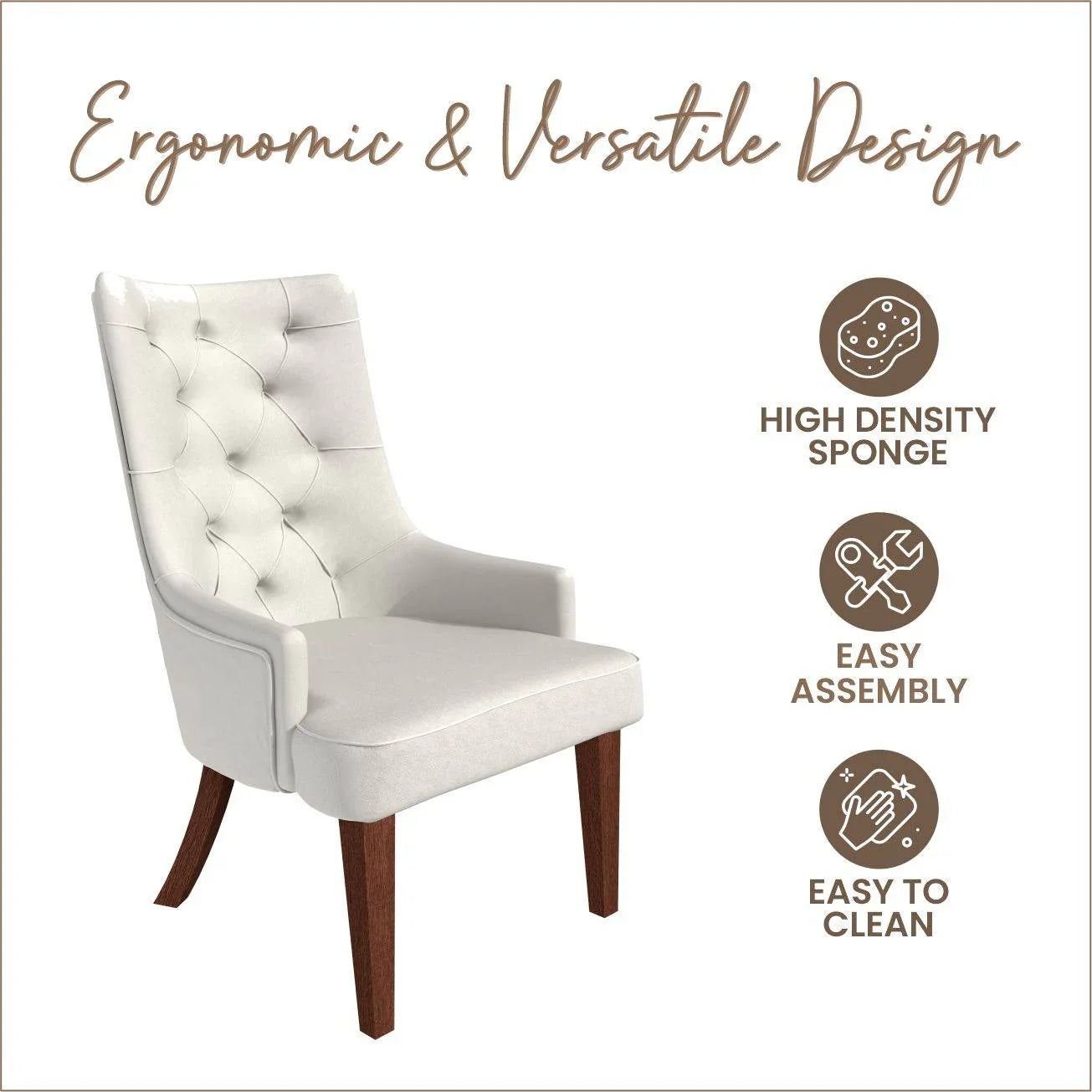 Spruce Dining Chair in Leather/Velvet with Diamond-Tufted Design and Rubberwood Legs - Elax Furniture