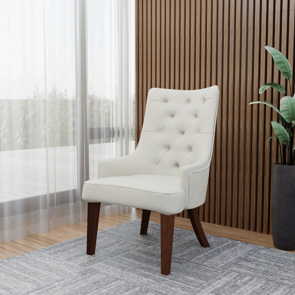 Spruce Dining Chair in Leather/Velvet with Diamond-Tufted Design and Rubberwood Legs - Elax Furniture