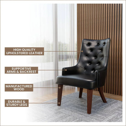 Spruce Dining Chair in Leather/Velvet with Diamond-Tufted Design and Rubberwood Legs - Elax Furniture