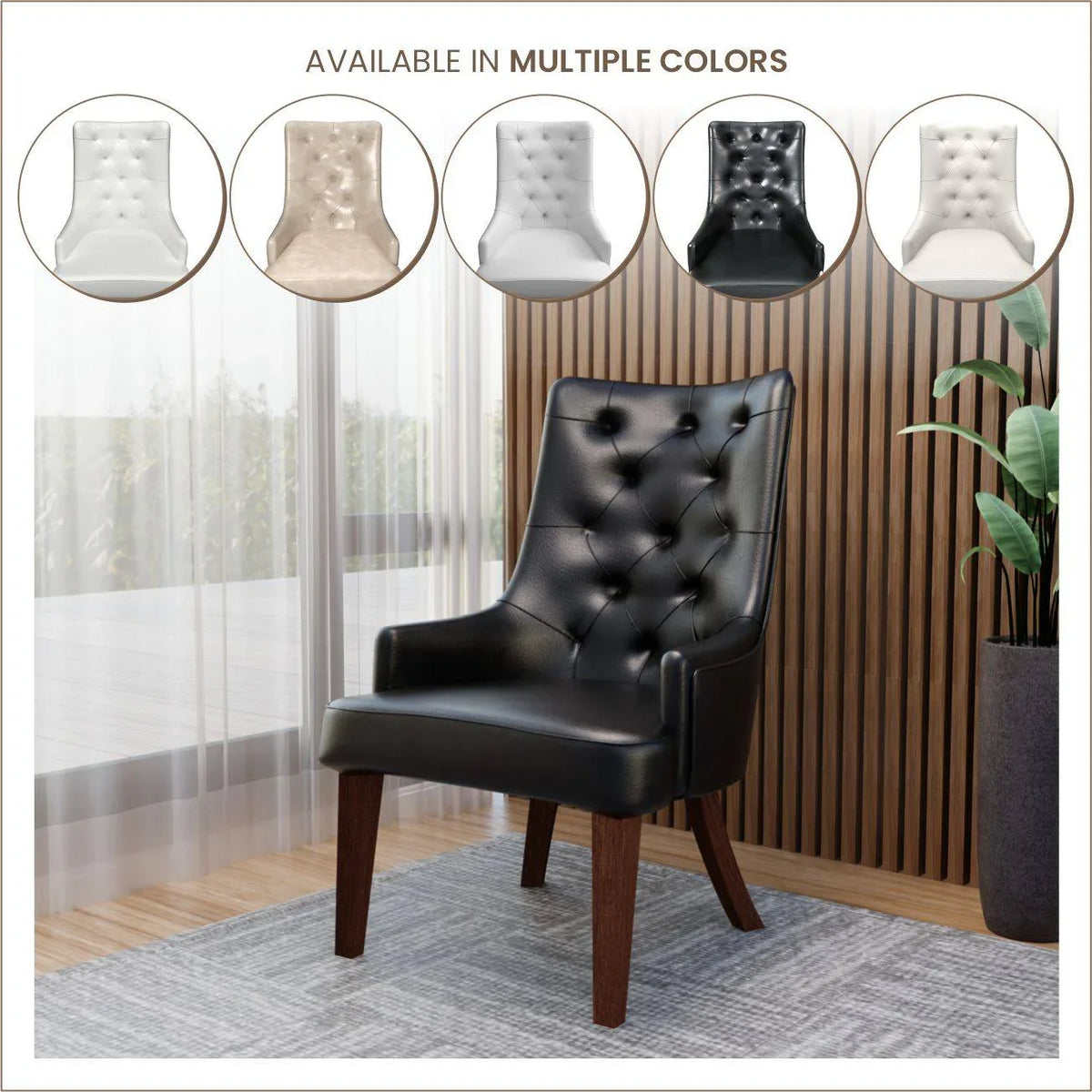Spruce Dining Chair in Leather/Velvet with Diamond-Tufted Design and Rubberwood Legs - Elax Furniture