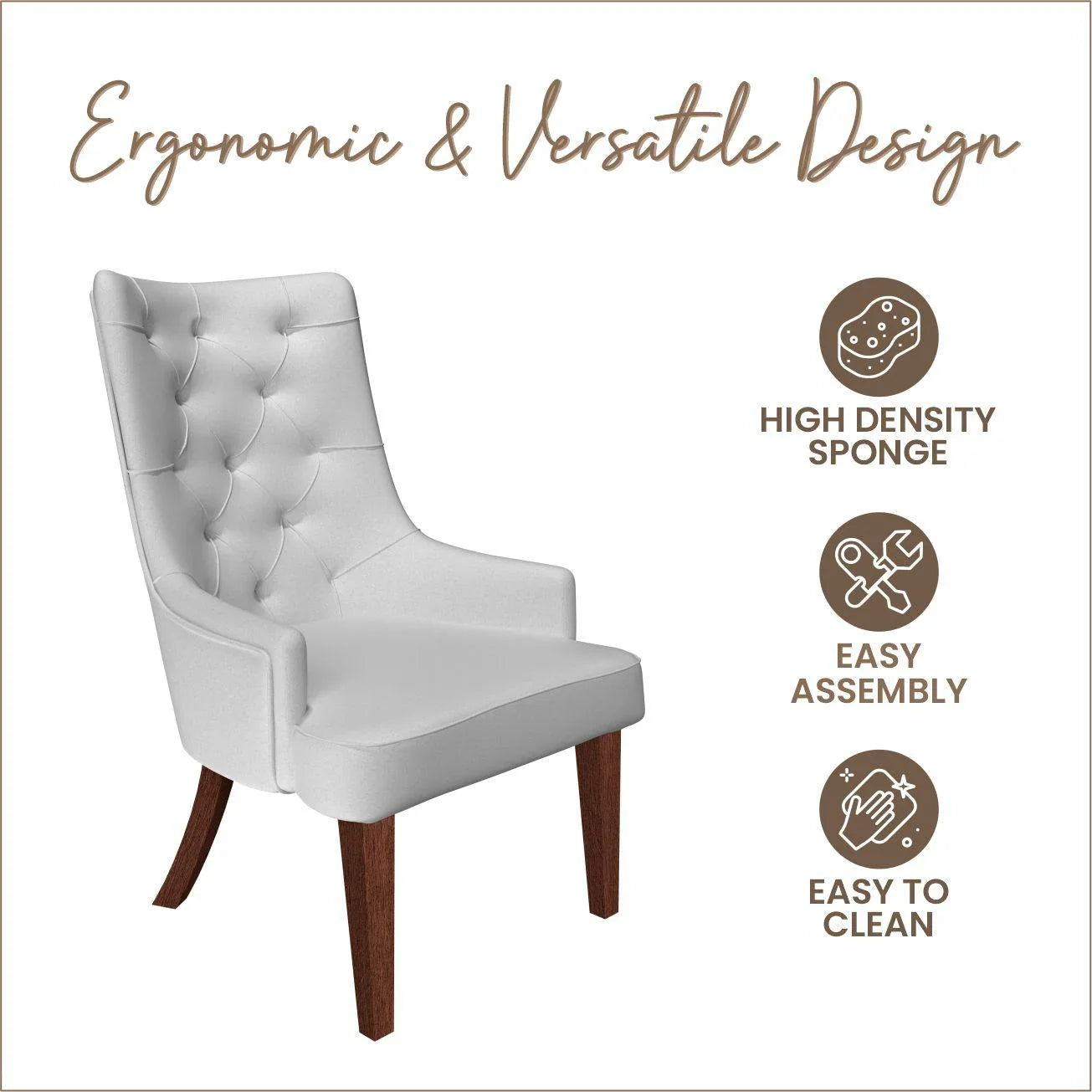 Spruce Dining Chair in Leather/Velvet with Diamond-Tufted Design and Rubberwood Legs - Elax Furniture