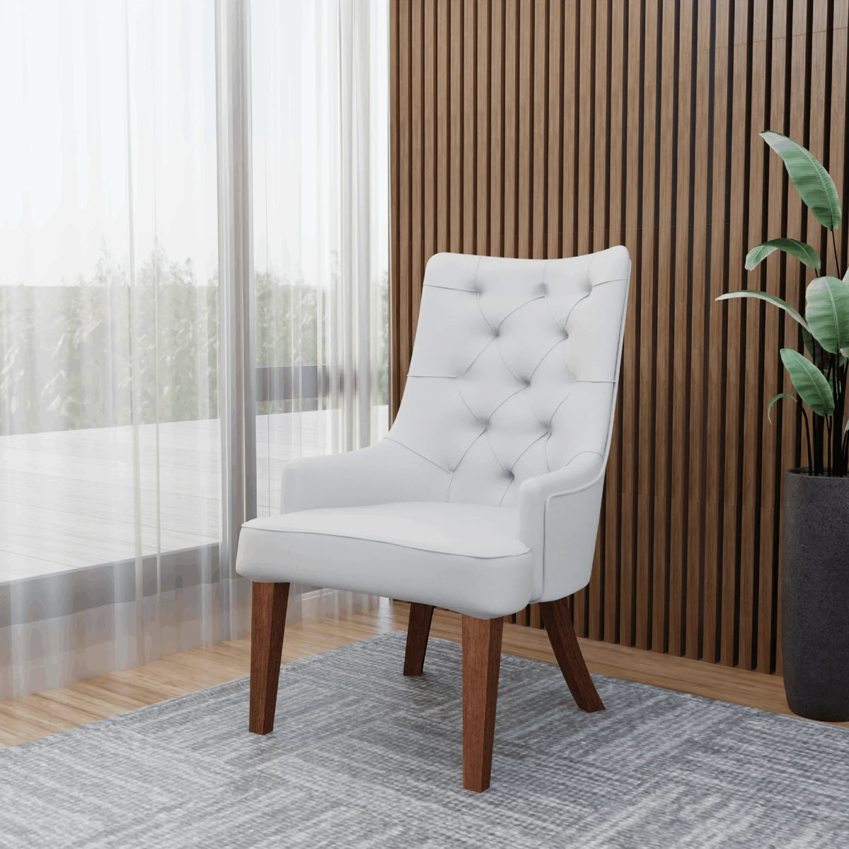 Spruce Dining Chair in Leather/Velvet with Diamond-Tufted Design and Rubberwood Legs - Elax Furniture