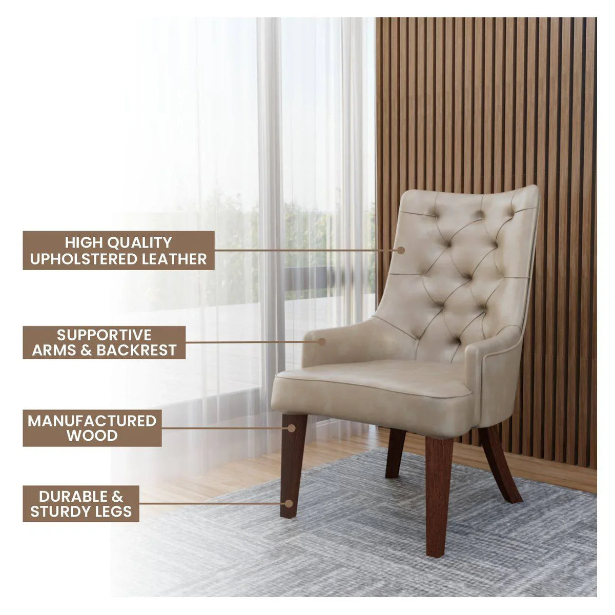 Spruce Dining Chair in Leather/Velvet with Diamond-Tufted Design and Rubberwood Legs - Elax Furniture