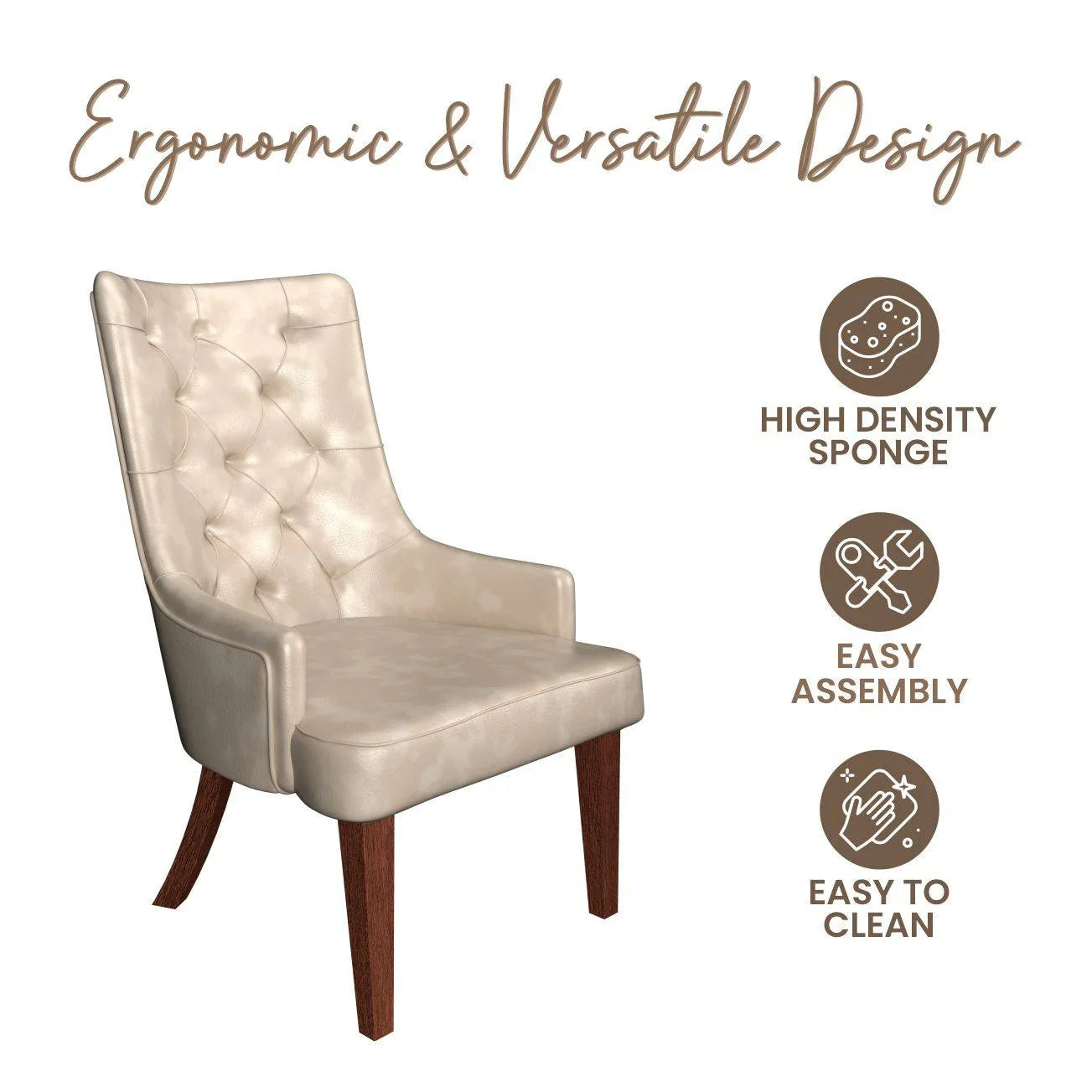 Spruce Dining Chair in Leather/Velvet with Diamond-Tufted Design and Rubberwood Legs - Elax Furniture