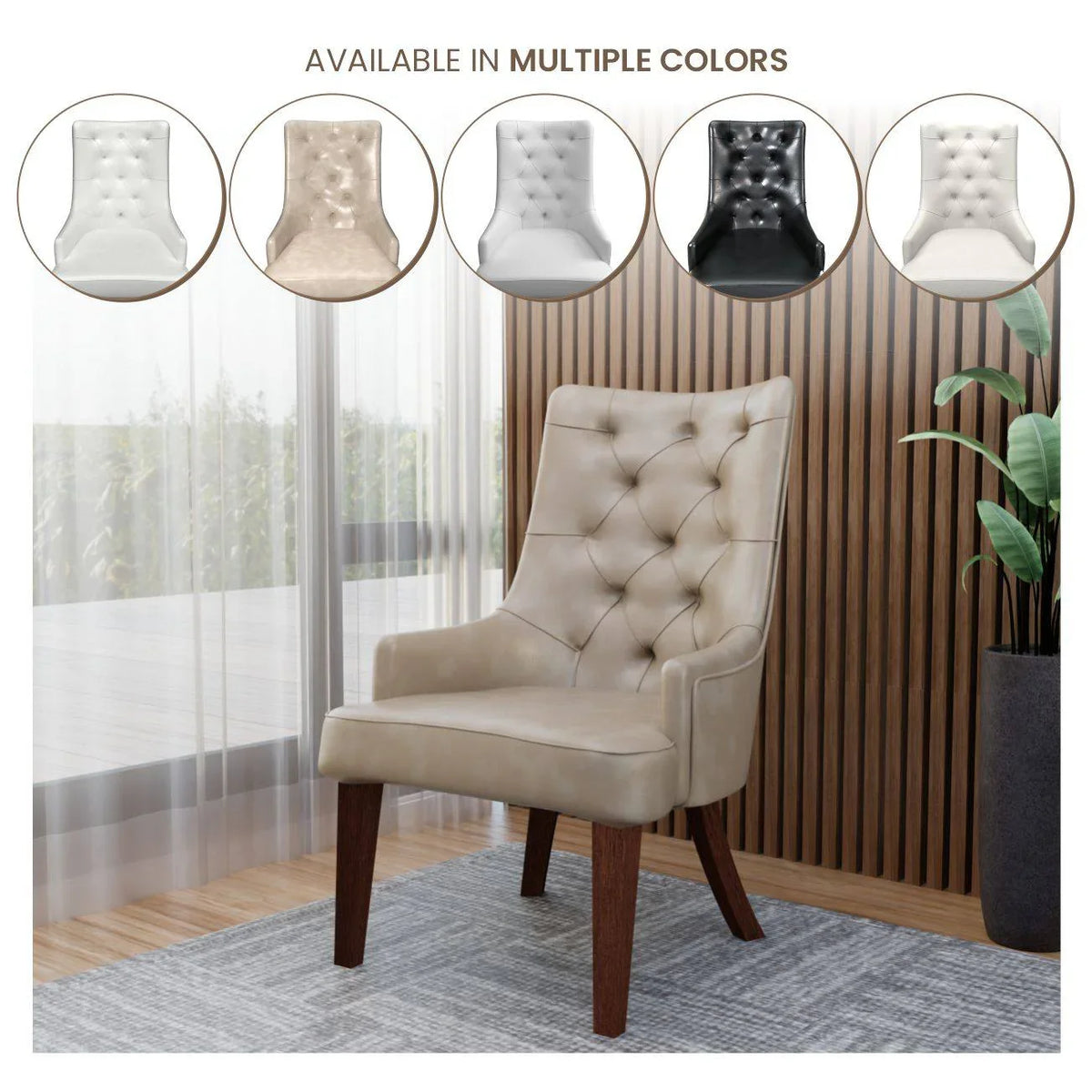 Spruce Dining Chair in Leather/Velvet with Diamond-Tufted Design and Rubberwood Legs - Elax Furniture