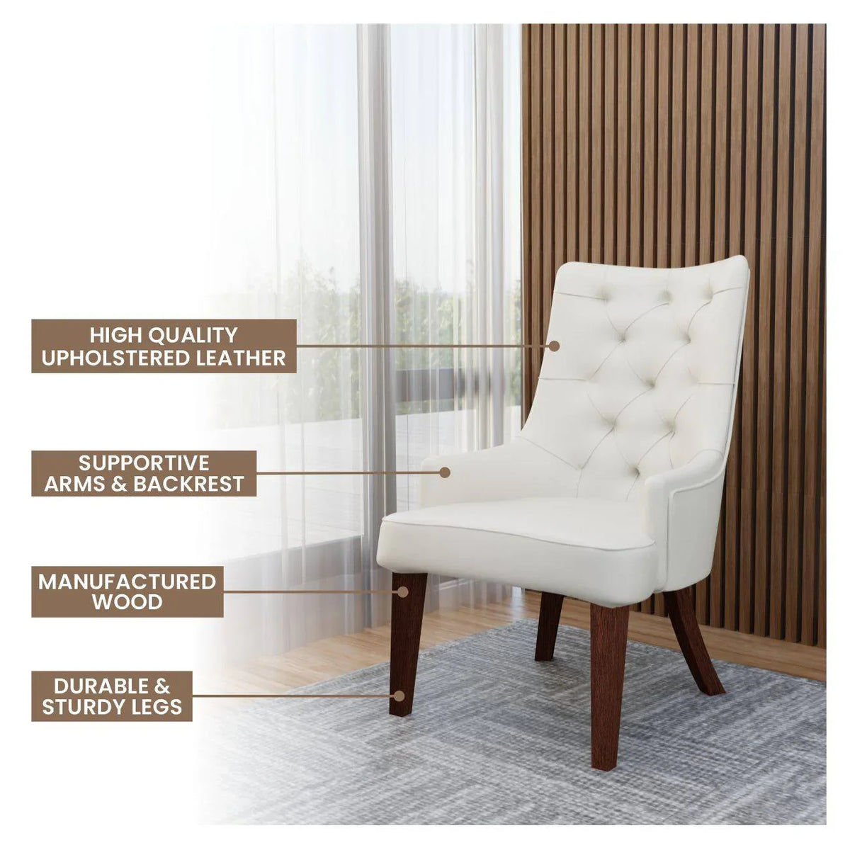 Spruce Dining Chair in Leather/Velvet with Diamond-Tufted Design and Rubberwood Legs - Elax Furniture