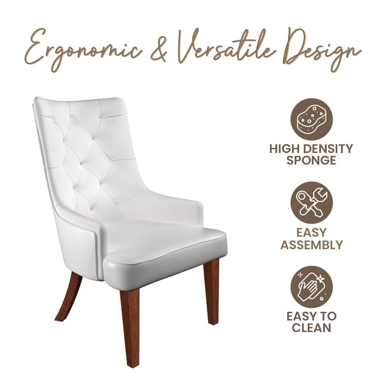 Spruce Dining Chair in Leather/Velvet with Diamond-Tufted Design and Rubberwood Legs - Elax Furniture