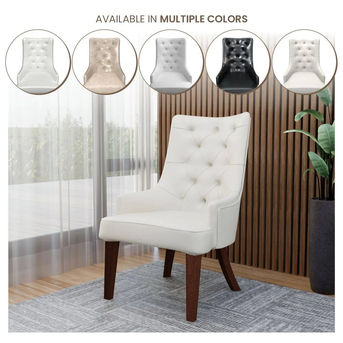 Spruce Dining Chair in Leather/Velvet with Diamond-Tufted Design and Rubberwood Legs - Elax Furniture