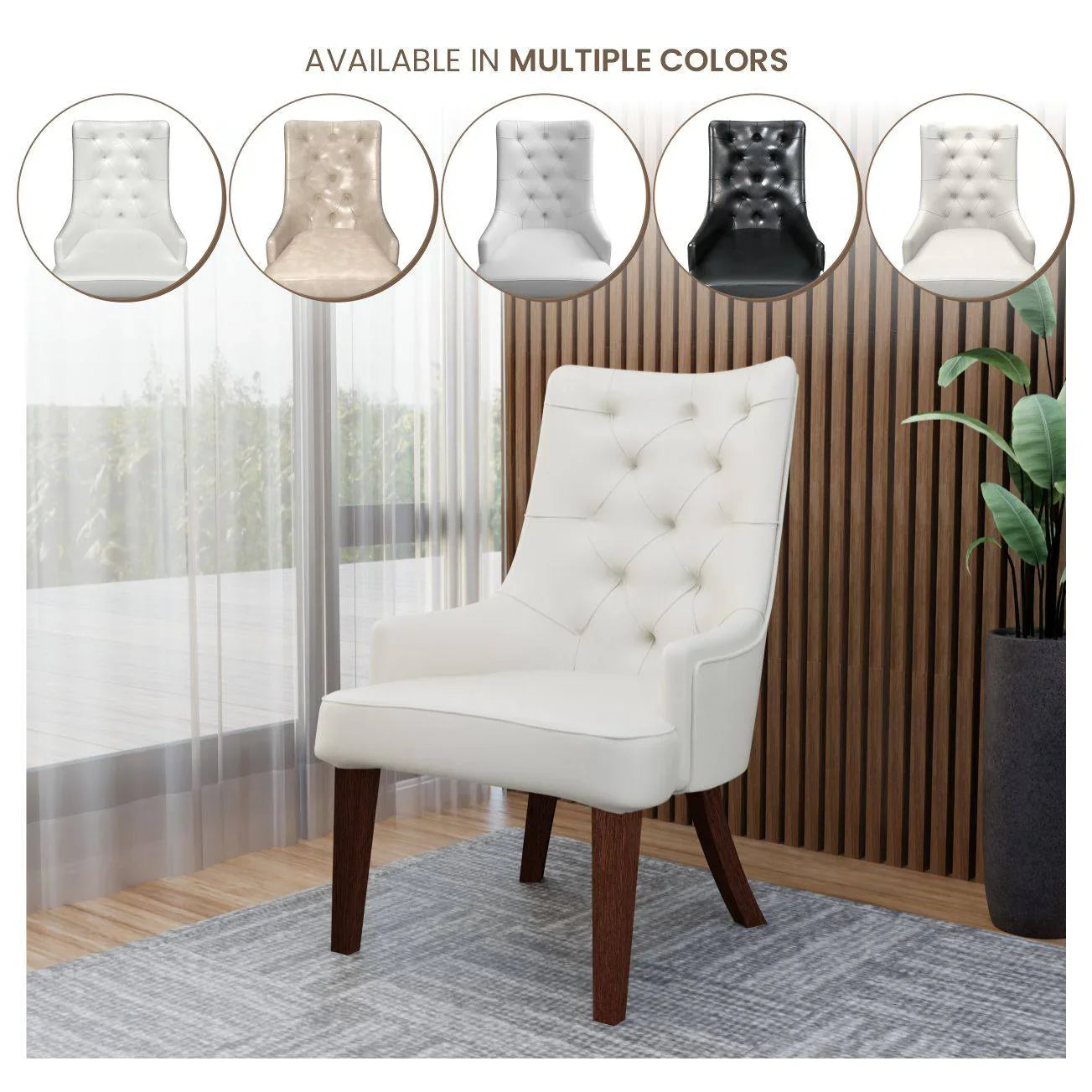 Spruce Dining Chair in Leather/Velvet with Diamond-Tufted Design and Rubberwood Legs - Elax Furniture