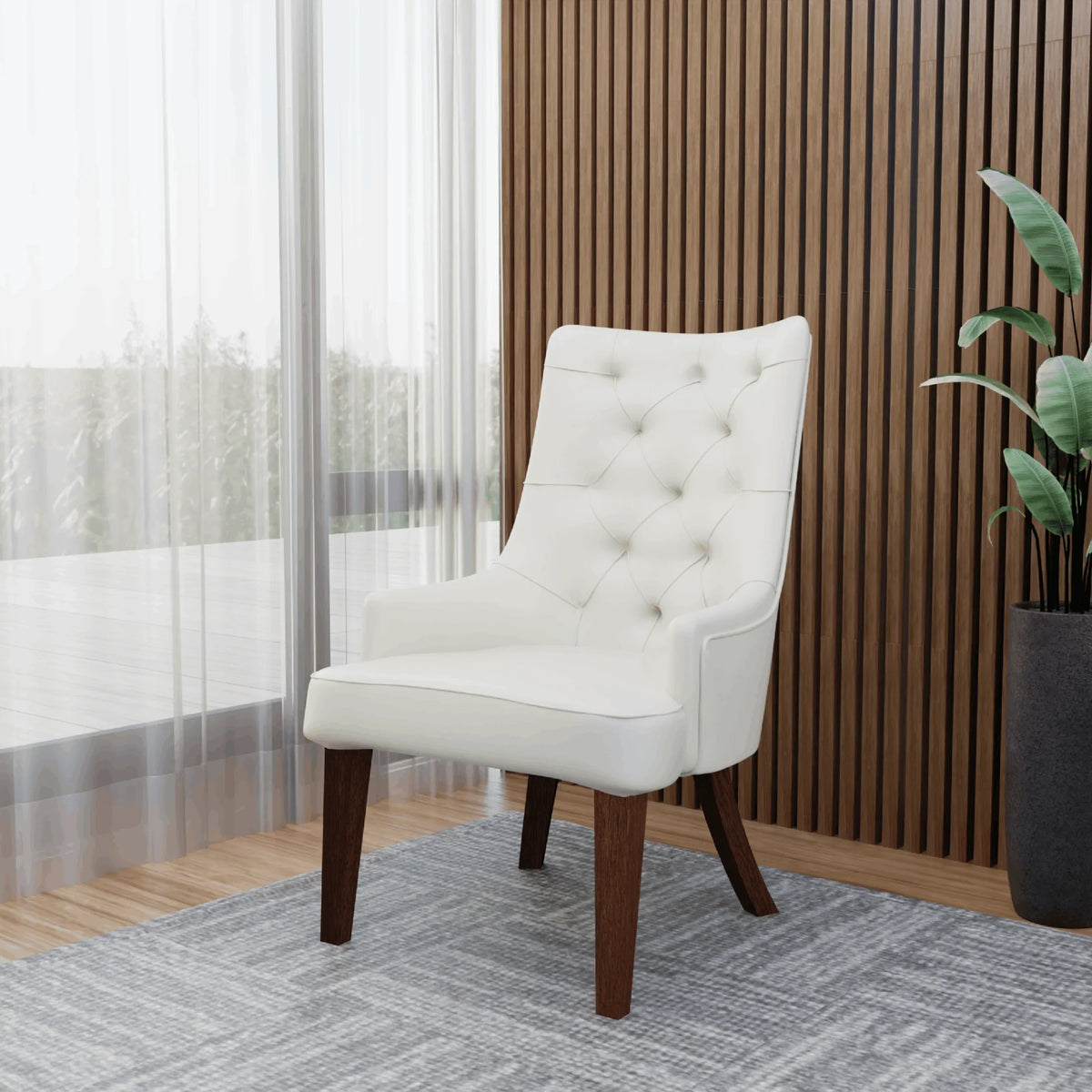 Spruce Dining Chair in Leather/Velvet with Diamond-Tufted Design and Rubberwood Legs - Elax Furniture