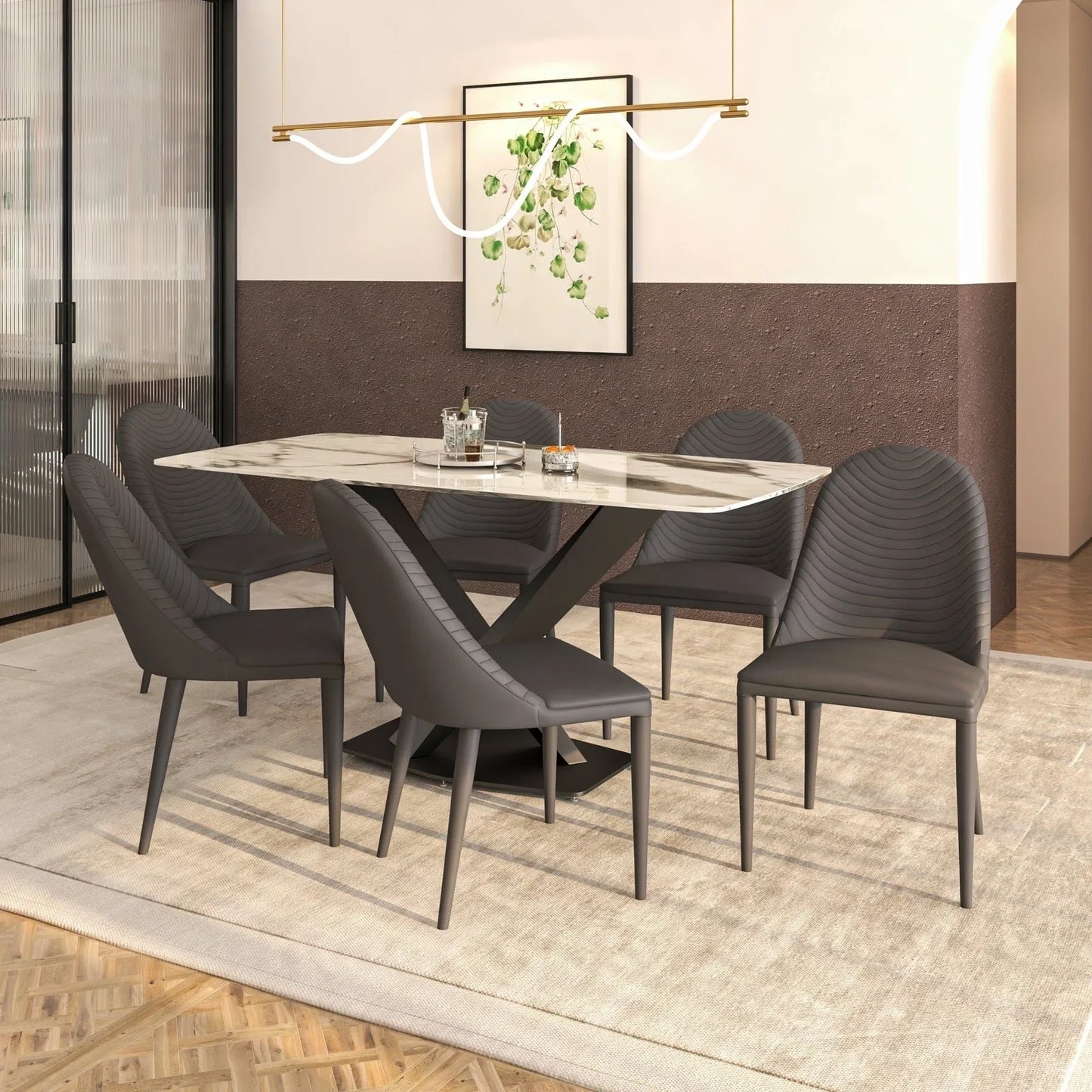 Seville Dining Chair Upholstered in Leather with Metal Legs Covered in Leather - Elax Furniture