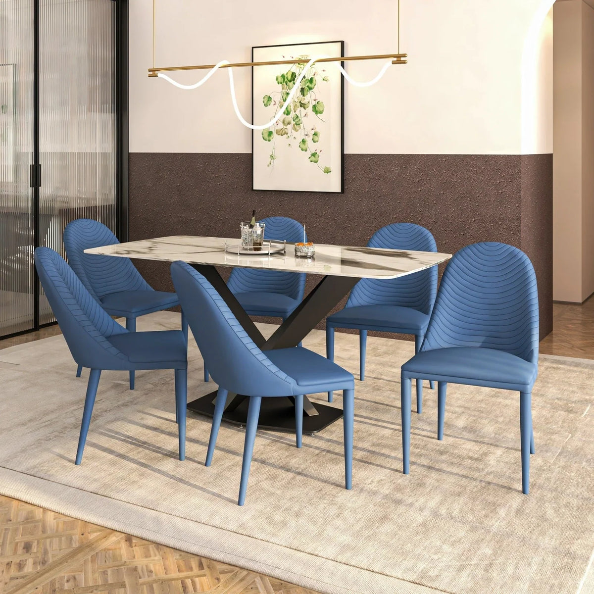 Seville Dining Chair Upholstered in Leather with Metal Legs Covered in Leather - Elax Furniture