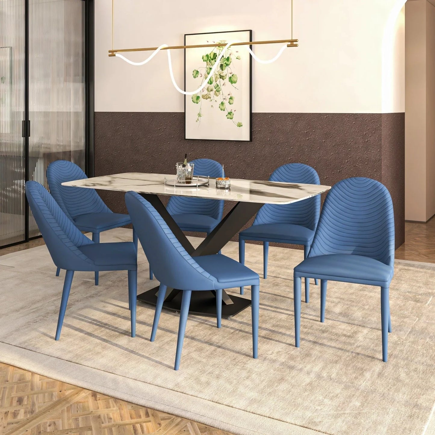Seville Dining Chair Upholstered in Leather with Metal Legs Covered in Leather - Elax Furniture