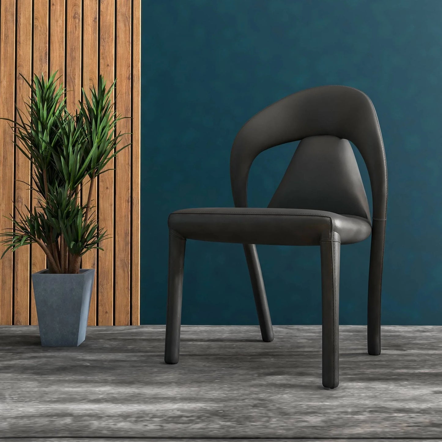Solace Series Dining Chair Upholstered in Leather with Steel Legs and an Open Back Design - Elax Furniture