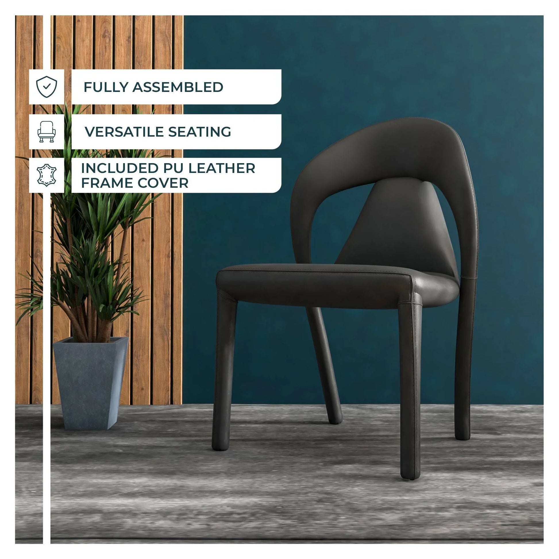 Solace Series Dining Chair Upholstered in Leather with Steel Legs and an Open Back Design - Elax Furniture