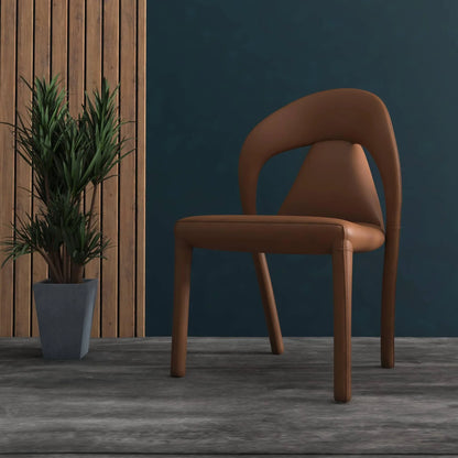 Solace Series Dining Chair Upholstered in Leather with Steel Legs and an Open Back Design - Elax Furniture