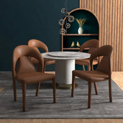 Solace Series Dining Chair Upholstered in Leather with Steel Legs and an Open Back Design - Elax Furniture
