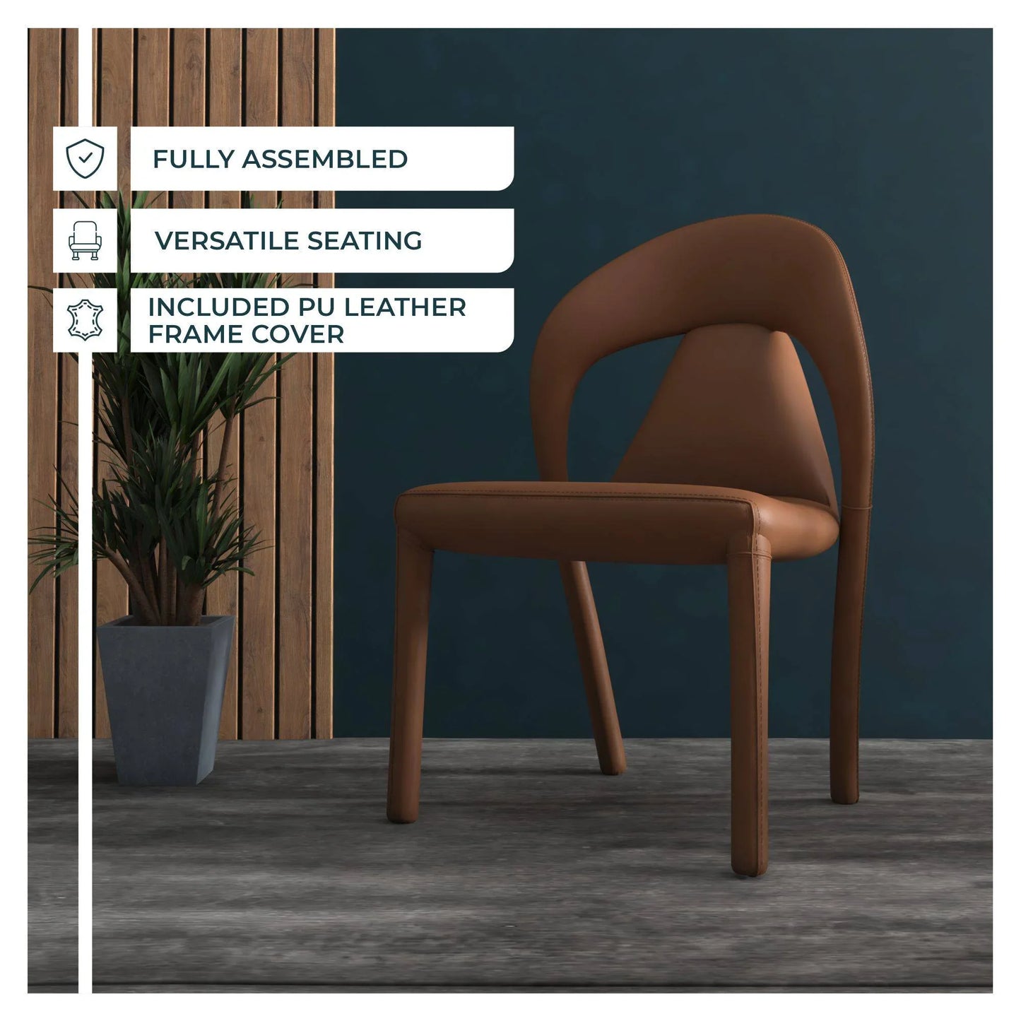 Solace Series Dining Chair Upholstered in Leather with Steel Legs and an Open Back Design - Elax Furniture