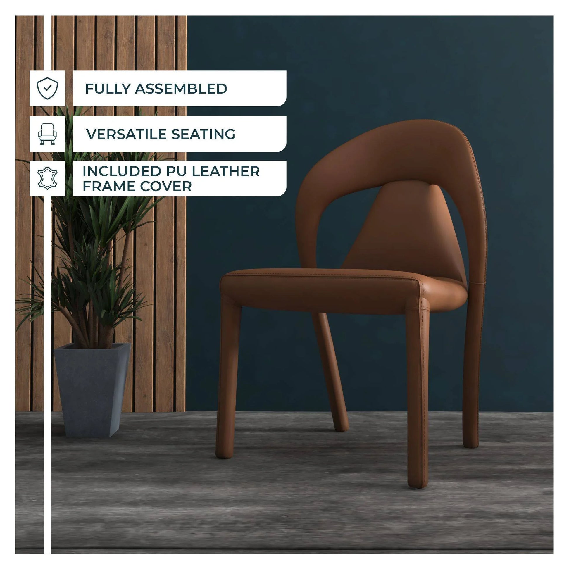 Solace Series Dining Chair Upholstered in Leather with Steel Legs and an Open Back Design - Elax Furniture