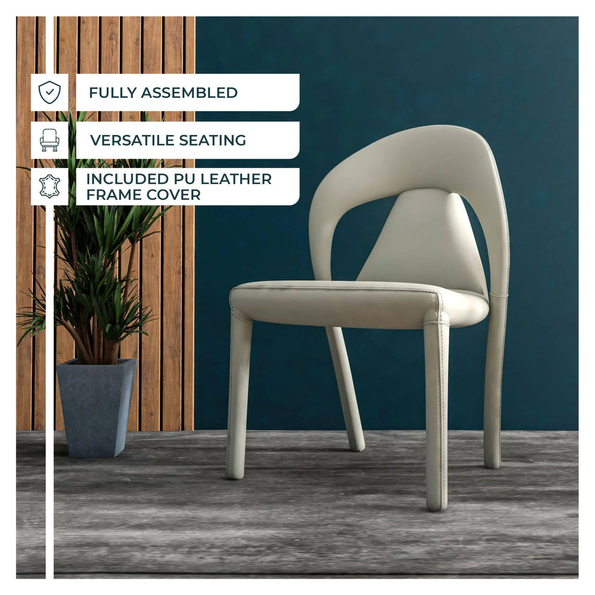 Solace Series Dining Chair Upholstered in Leather with Steel Legs and an Open Back Design - Elax Furniture