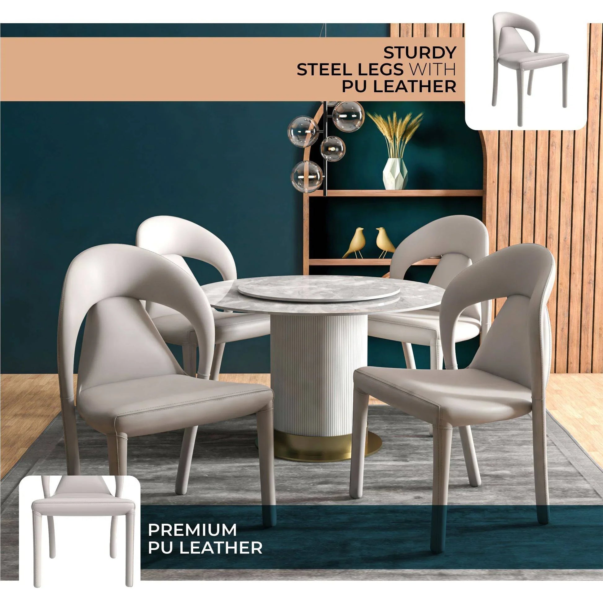 Solace Series Dining Chair Upholstered in Leather with Steel Legs and an Open Back Design - Elax Furniture