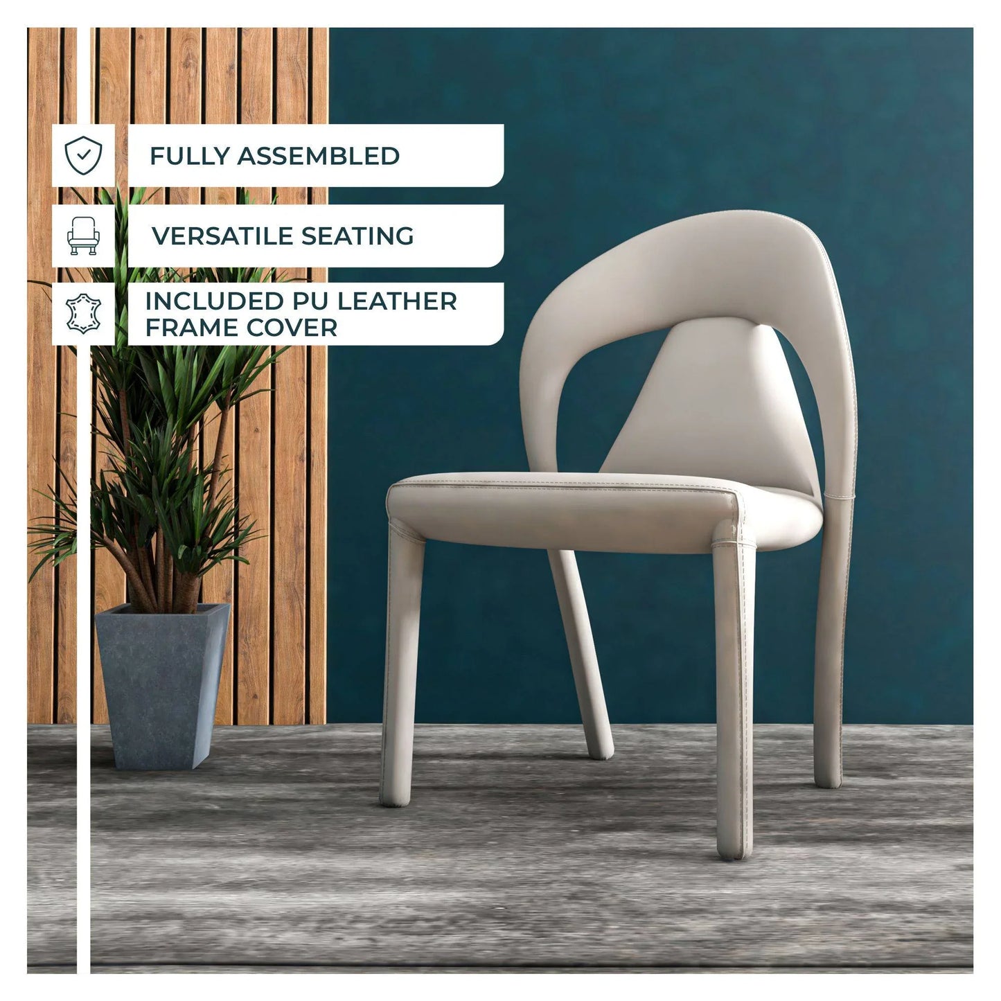 Solace Series Dining Chair Upholstered in Leather with Steel Legs and an Open Back Design - Elax Furniture