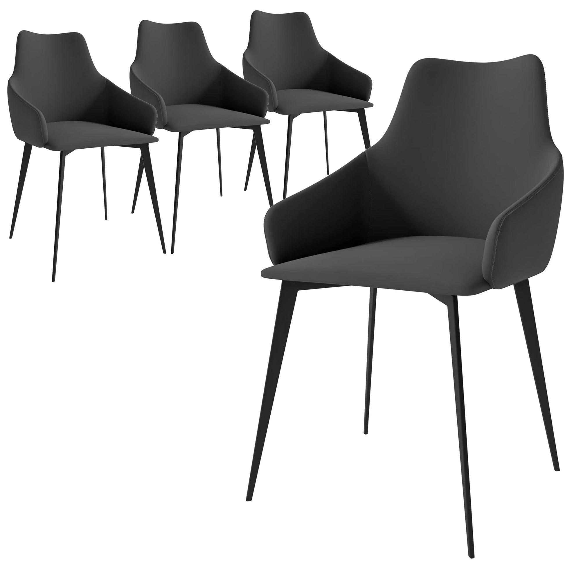 Sonnet Dining Chair with Armrests and Black Powder-Coated Iron Legs Set of 4 - Elax Furniture