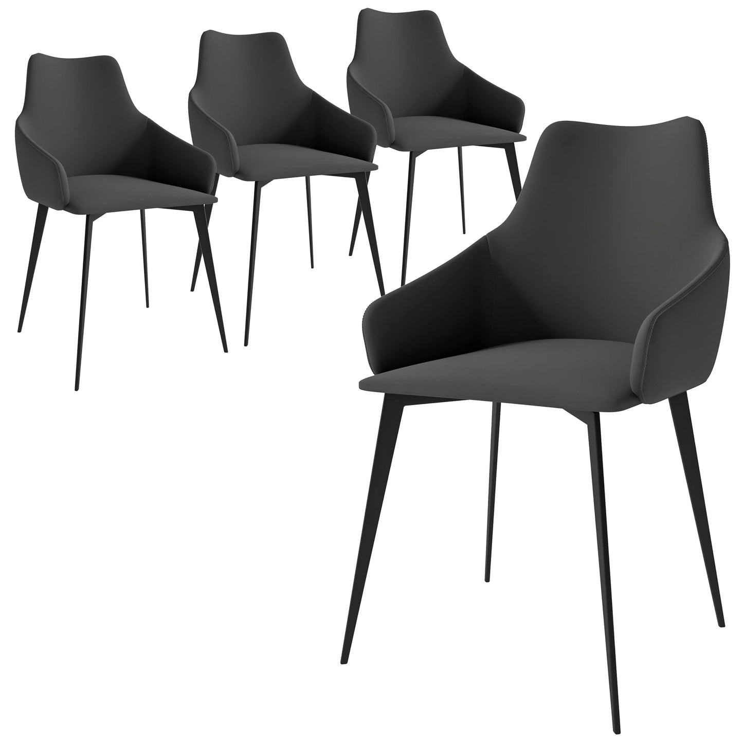 Sonnet Dining Chair with Armrests and Black Powder-Coated Iron Legs Set of 4 - Elax Furniture