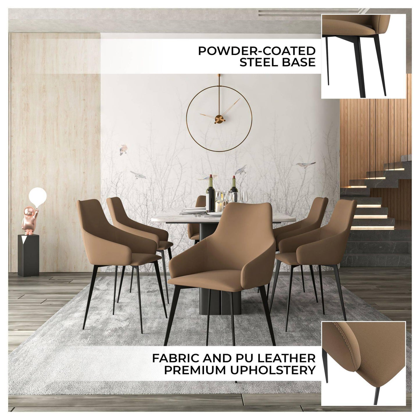 Sonnet Dining Chair with Armrests and Black Powder-Coated Iron Legs Set of 4 - Elax Furniture