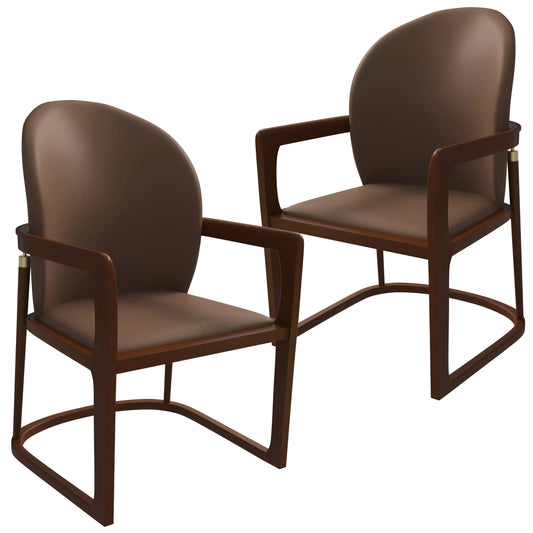 Svelta Leather Dining Chair with Rubberwood Legs Accent Arm Chair Set of 2 - Elax Furniture