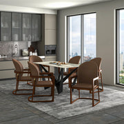 Svelta Dining Chair in Upholstered Leather Accent Arm Chair and Rubberwood Frame and Legs - Elax Furniture