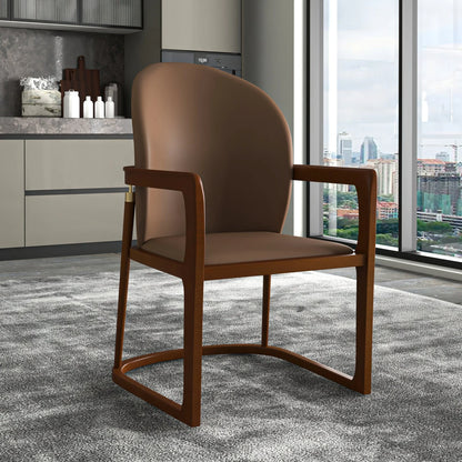 Svelta Dining Chair in Upholstered Leather Accent Arm Chair and Rubberwood Frame and Legs - Elax Furniture
