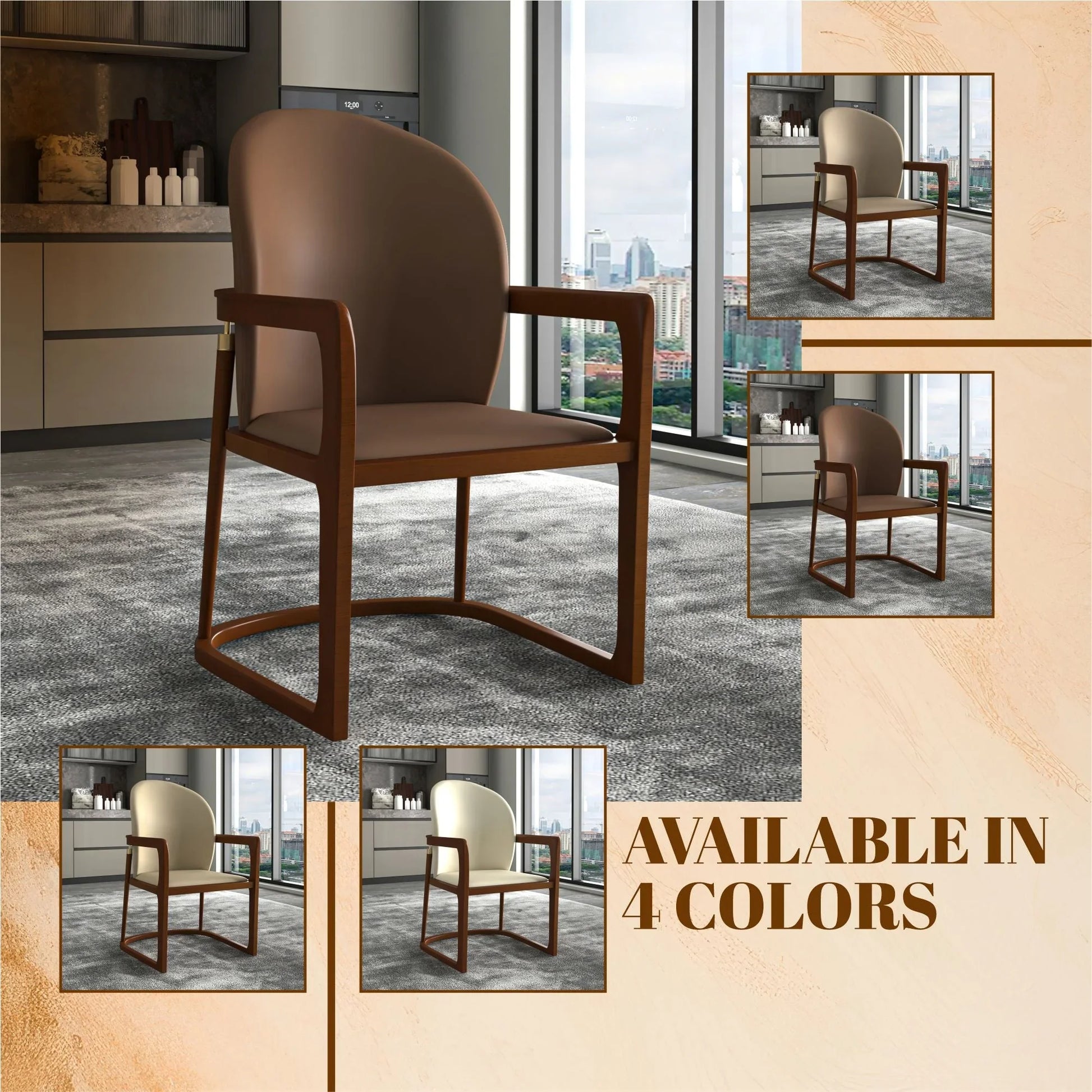 Svelta Dining Chair in Upholstered Leather Accent Arm Chair and Rubberwood Frame and Legs - Elax Furniture