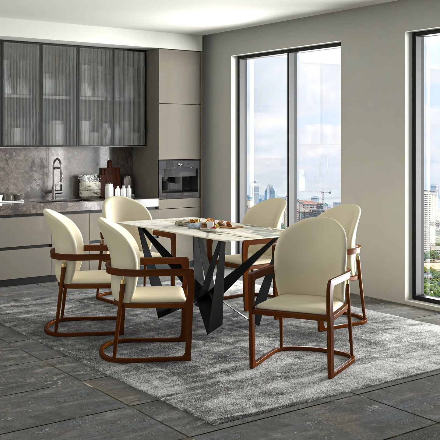 Svelta Dining Chair in Upholstered Leather Accent Arm Chair and Rubberwood Frame and Legs - Elax Furniture