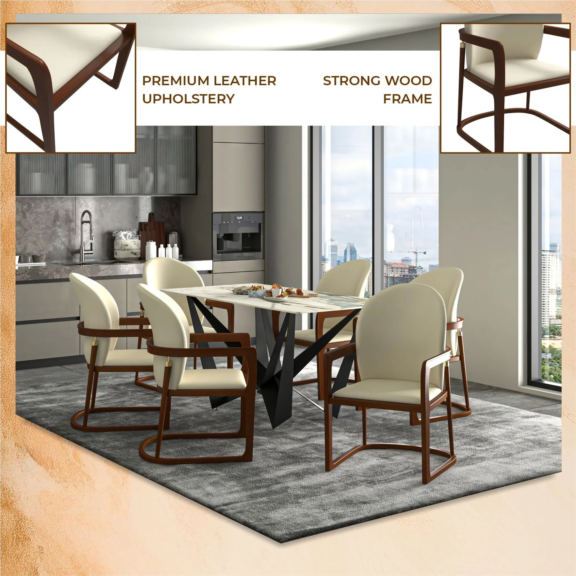 Svelta Dining Chair in Upholstered Leather Accent Arm Chair and Rubberwood Frame and Legs - Elax Furniture