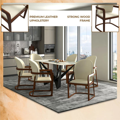 Svelta Dining Chair in Upholstered Leather Accent Arm Chair and Rubberwood Frame and Legs - Elax Furniture