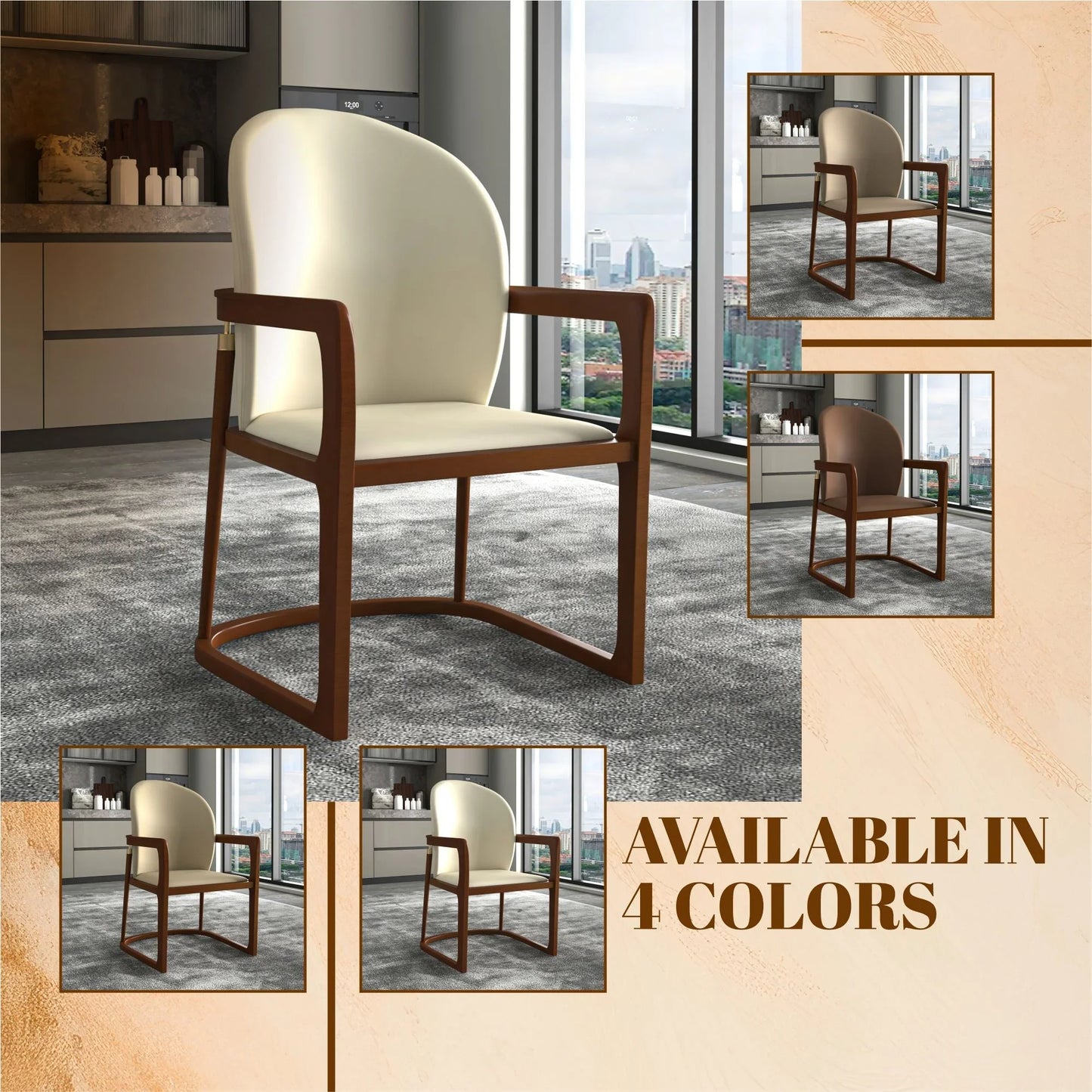 Svelta Dining Chair in Upholstered Leather Accent Arm Chair and Rubberwood Frame and Legs - Elax Furniture